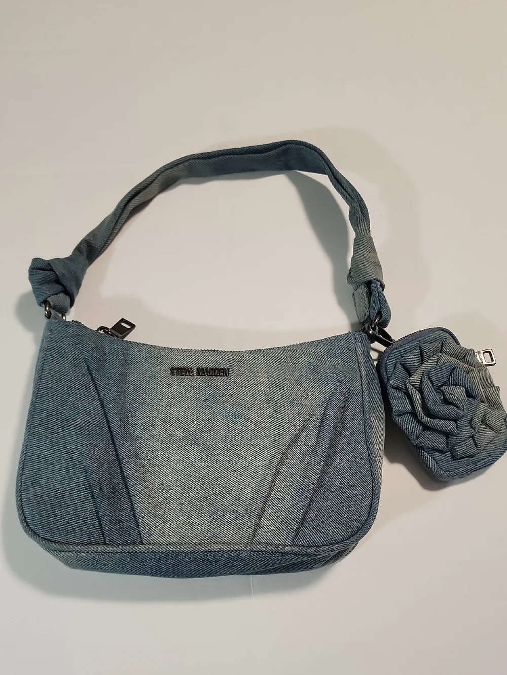 Steve Madden Denim Blue Shoulder Bag with Floral Coin Pouch